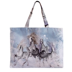 Awesome Running Horses In The Snow Zipper Mini Tote Bag by FantasyWorld7