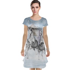 Awesome Running Horses In The Snow Cap Sleeve Nightdress by FantasyWorld7