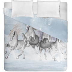 Awesome Running Horses In The Snow Duvet Cover Double Side (king Size) by FantasyWorld7