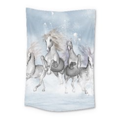 Awesome Running Horses In The Snow Small Tapestry by FantasyWorld7