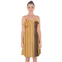 Brown Verticals Lines Stripes Colorful Ruffle Detail Chiffon Dress by Mariart