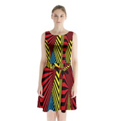 Door Pattern Line Abstract Illustration Waves Wave Chevron Red Blue Yellow Black Sleeveless Waist Tie Chiffon Dress by Mariart