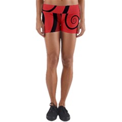 Double Spiral Thick Lines Black Red Yoga Shorts by Mariart