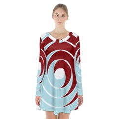 Double Spiral Thick Lines Blue Red Long Sleeve Velvet V-neck Dress by Mariart