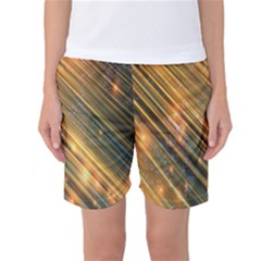 Golden Blue Lines Sparkling Wild Animation Background Space Women s Basketball Shorts by Mariart