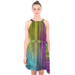 Rainbow Bubble Curtains Motion Background Space Halter Collar Waist Tie Chiffon Dress by Mariart