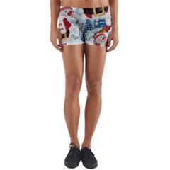 Funny Santa Claus With Snowman Yoga Shorts by FantasyWorld7