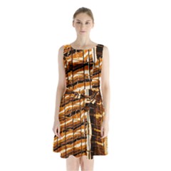 Abstract Architecture Background Sleeveless Waist Tie Chiffon Dress by Nexatart