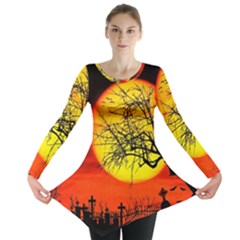 Halloween Landscape Long Sleeve Tunic  by Valentinaart