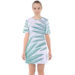 Graciela Detail Petticoat Palm Pink Green Gray Sixties Short Sleeve Mini Dress by Mariart