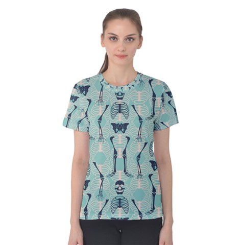 Skull Skeleton Repeat Pattern Subtle Rib Cages Bone Monster Halloween Women s Cotton Tee by Mariart