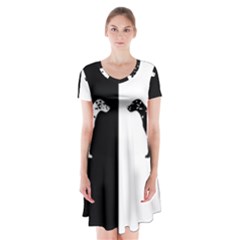 Dalmatian Dog Short Sleeve V-neck Flare Dress by Valentinaart