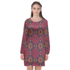 Oriental Pattern Long Sleeve Chiffon Shift Dress  by ValentinaDesign