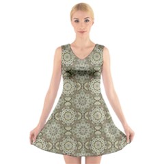 Oriental Pattern V-neck Sleeveless Skater Dress by ValentinaDesign