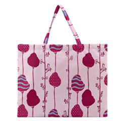 Original Tree Bird Leaf Flower Floral Pink Wave Chevron Blue Polka Dots Zipper Large Tote Bag by Mariart