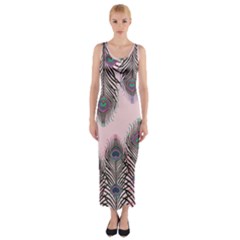 Peacock Feather Pattern Pink Love Heart Fitted Maxi Dress by Mariart