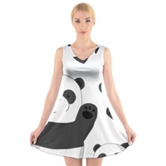 Cute Pandas V-neck Sleeveless Skater Dress by Valentinaart