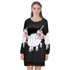 Unicorn Sheep Long Sleeve Chiffon Shift Dress  by Valentinaart