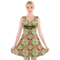 Eye Catching Pattern V-neck Sleeveless Skater Dress by linceazul