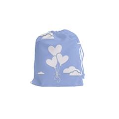 Clouds Sky Air Balloons Heart Blue Drawstring Pouches (small)  by Nexatart