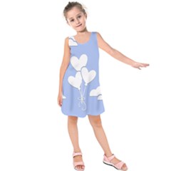 Clouds Sky Air Balloons Heart Blue Kids  Sleeveless Dress by Nexatart