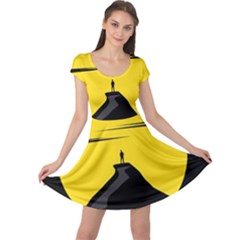 Man Mountain Moon Yellow Sky Cap Sleeve Dress by Nexatart