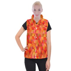 Red Hot Triangle Tile Mosaic Women s Button Up Puffer Vest by Nexatart