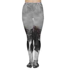 Awesome Wild Black Horses Running In The Night Women s Tights by FantasyWorld7