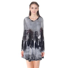 Awesome Wild Black Horses Running In The Night Flare Dress by FantasyWorld7