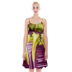 Yellow Magenta Abstract Fractal Spaghetti Strap Velvet Dress by Nexatart