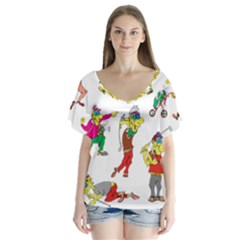 Golfers Athletes V-neck Flutter Sleeve Top by Nexatart