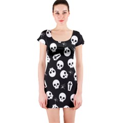 Skull, Spider And Chest  - Halloween Pattern Short Sleeve Bodycon Dress by Valentinaart