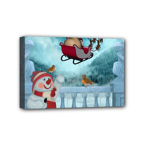 Christmas Design, Santa Claus With Reindeer In The Sky Mini Canvas 6  X 4  by FantasyWorld7