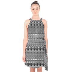 Aztec Influence Pattern Halter Collar Waist Tie Chiffon Dress by ValentinaDesign