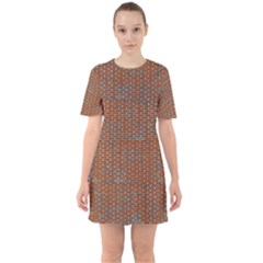 Brick Wall Brown Line Sixties Short Sleeve Mini Dress by Mariart