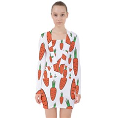 Fruit Vegetable Carrots V-neck Bodycon Long Sleeve Dress by Mariart