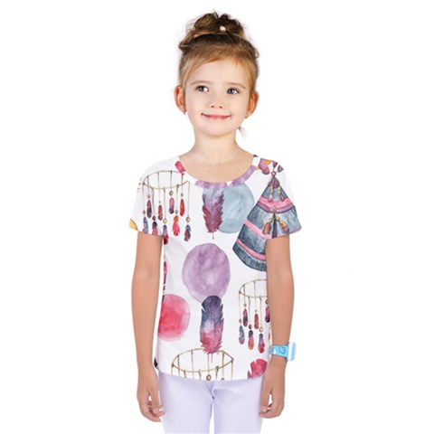 Boho Tribal Watercolor White Pattern Kids  One Piece Tee by paulaoliveiradesign