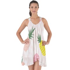 Pineapple Rainbow Fruite Pink Yellow Green Polka Dots Show Some Back Chiffon Dress by Mariart