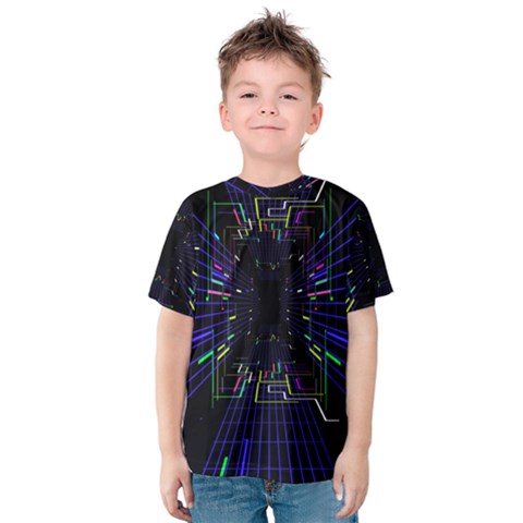 Seamless 3d Animation Digital Futuristic Tunnel Path Color Changing Geometric Electrical Line Zoomin Kids  Cotton Tee by Mariart
