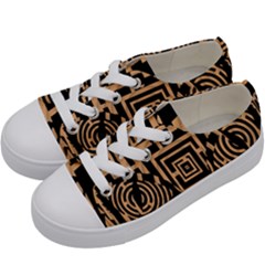 Wooden Cat Face Line Arrow Mask Plaid Kids  Low Top Canvas Sneakers by Mariart