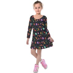 Christmas Pattern Kids  Long Sleeve Velvet Dress by Valentinaart