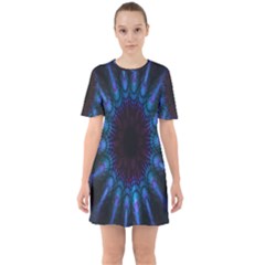 Exploding Flower Tunnel Nature Amazing Beauty Animation Blue Purple Sixties Short Sleeve Mini Dress by Mariart