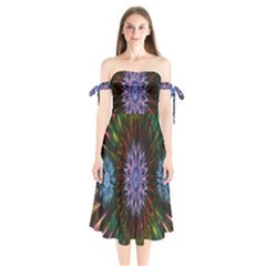 Flower Stigma Colorful Rainbow Animation Gold Space Shoulder Tie Bardot Midi Dress by Mariart