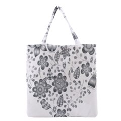 Grayscale Floral Heart Background Grocery Tote Bag by Mariart