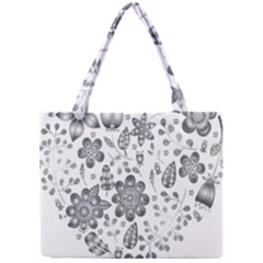 Grayscale Floral Heart Background Mini Tote Bag by Mariart