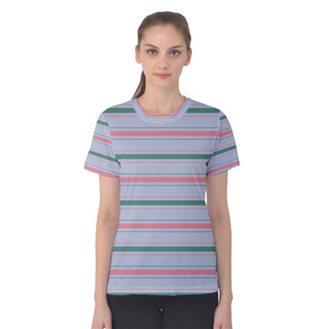 Horizontal Line Green Pink Gray Women s Cotton Tee by Mariart