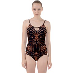 Golden Fire Pattern Polygon Space Cut Out Top Tankini Set by Mariart