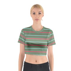 Horizontal Line Red Green Cotton Crop Top by Mariart