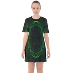 Green Foam Waves Polygon Animation Kaleida Motion Sixties Short Sleeve Mini Dress by Mariart