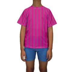 Pink Line Vertical Purple Yellow Fushia Kids  Short Sleeve Swimwear by Mariart